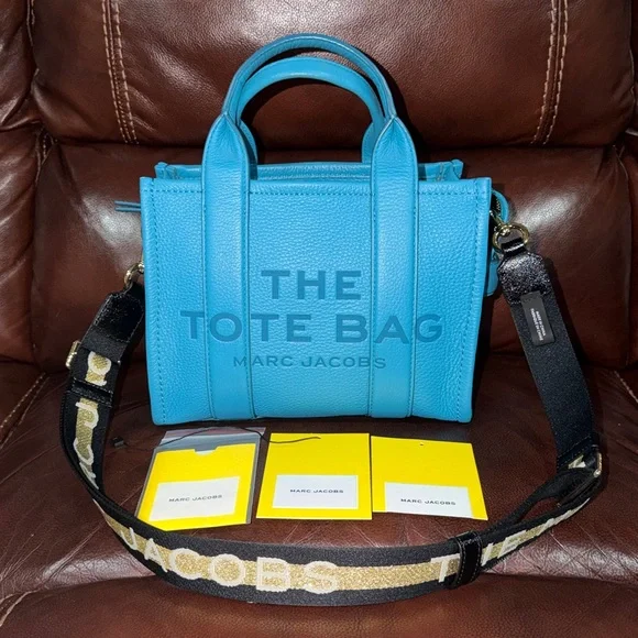 SOLD🔥🔥🔥Marc Jacobs Blue The Leather Small Tote Satchel Crossbody Bag - Picture 2 of 15